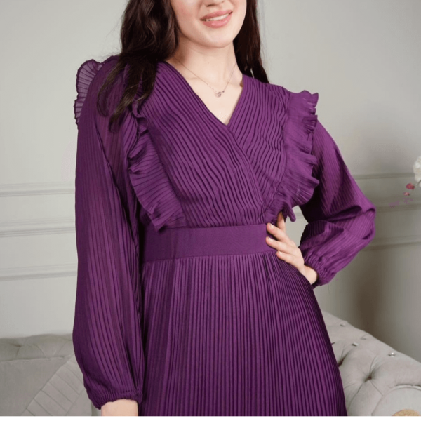 Stitched Chiffon Frock in Purple Color
