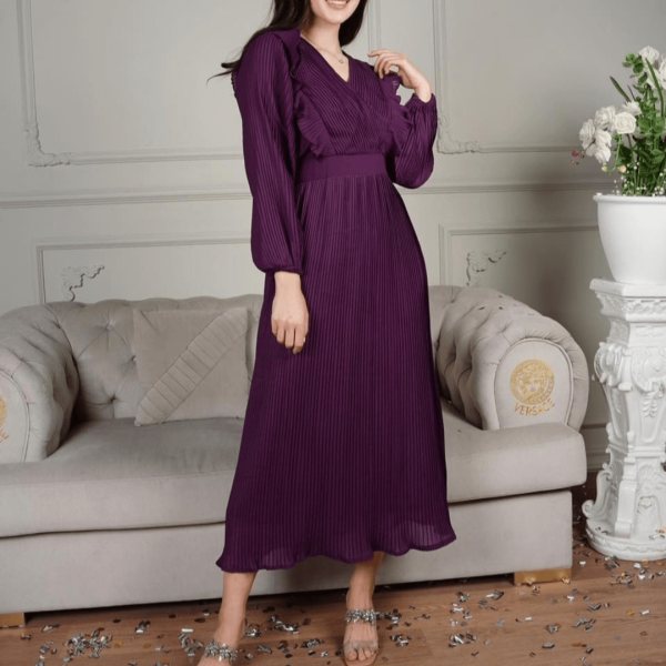 Stiched Chiffon Frock in Purple Color